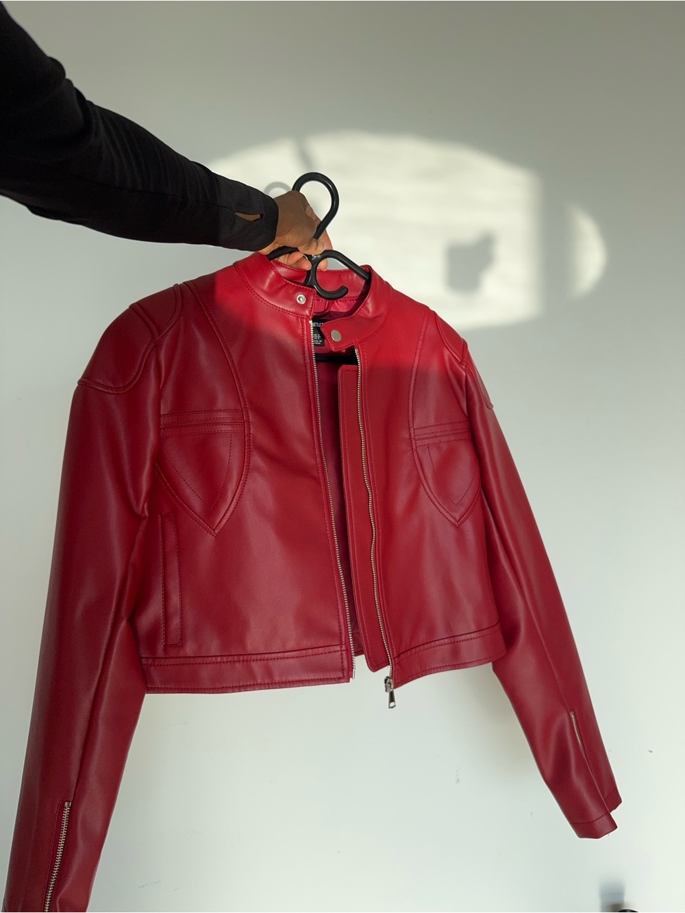Red Women's Faux Leather Biker Jacket